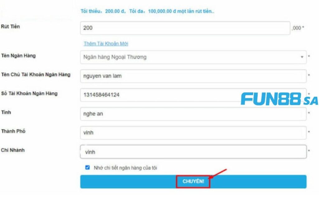 Hướng dẫn rút tiền tại Fun88