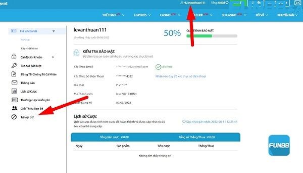 Dùng tính năng trên hệ thống để xóa tài khoản Fun88 đơn giản